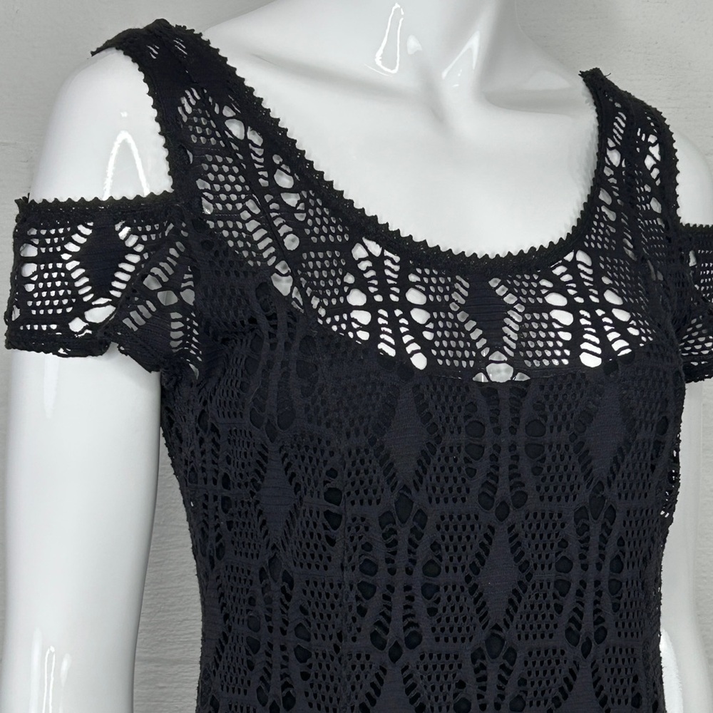 Free People Black Dress Size Small Eyelet Cold Shoulder Lace Dark Romantic